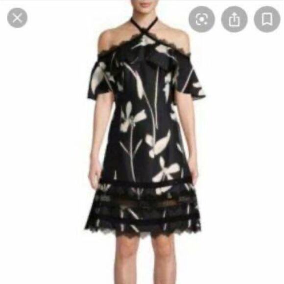 Sachin Babi NOIR Black White Lace Off The Shoulder Cocktail Dress Size 6 - Picture 1 of 16